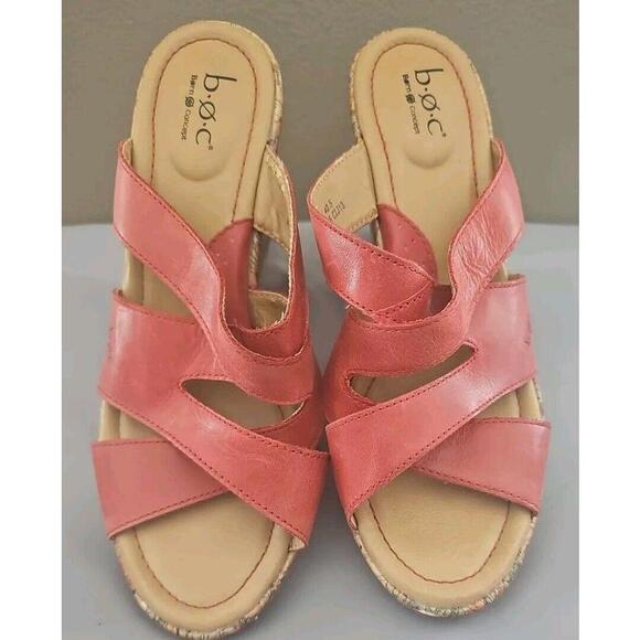 BOC Women's Cork Wedge 9 Red Upper Shoes Artistic Boho Vacation EUC - Picture 1 of 11